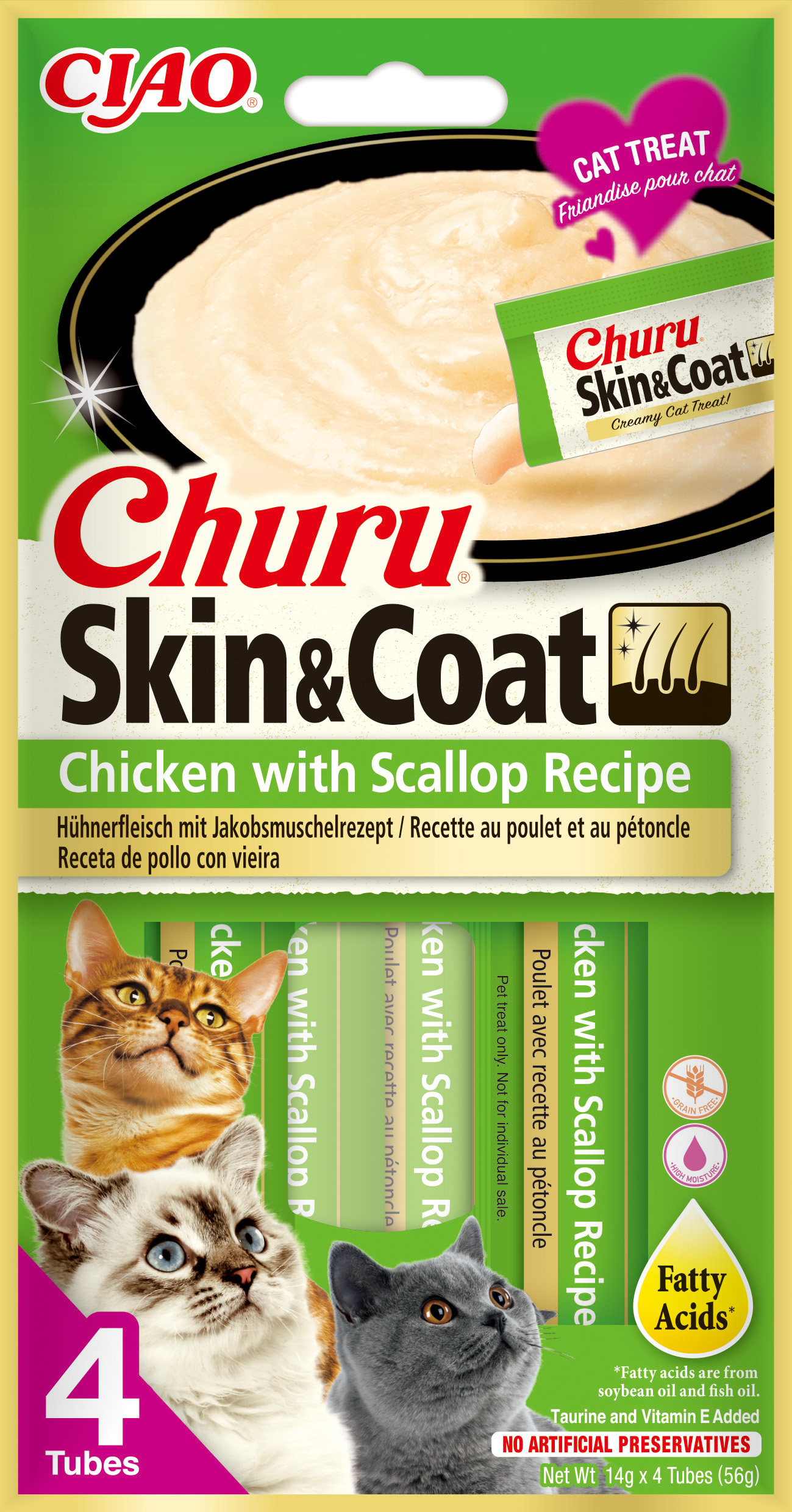 Churu Skin Coat - pamlsek pro kočky 4x14 g RŮZNÉ DRUHY Příchuť: Skin Coat kuře a hřebenatka
