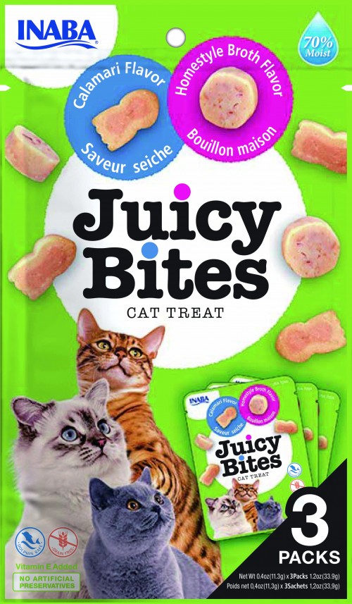 Juicy Bites - pamlsek pro kočky 3x11,3 g RŮZNÉ DRUHY Příchuť: příchuť domácí vývar a kalamáry