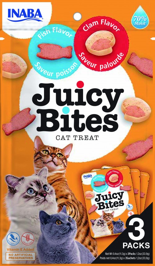 Juicy Bites - pamlsek pro kočky 3x11,3 g RŮZNÉ DRUHY Příchuť: příchuť ryba a škeble