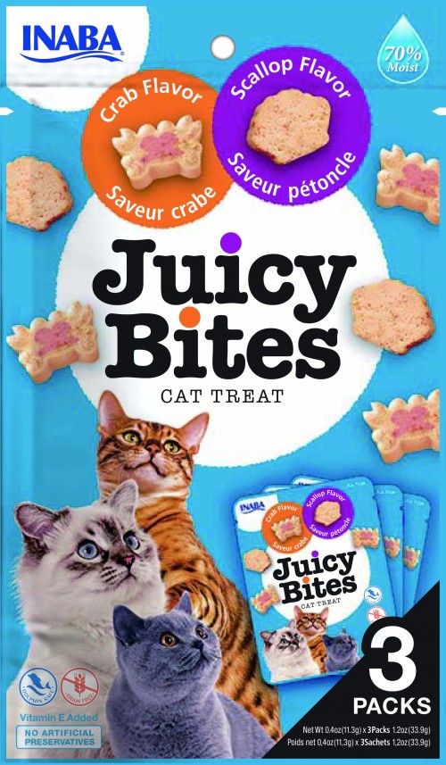 Juicy Bites - pamlsek pro kočky 3x11,3 g RŮZNÉ DRUHY Příchuť: příchuť hřebenatka a krab