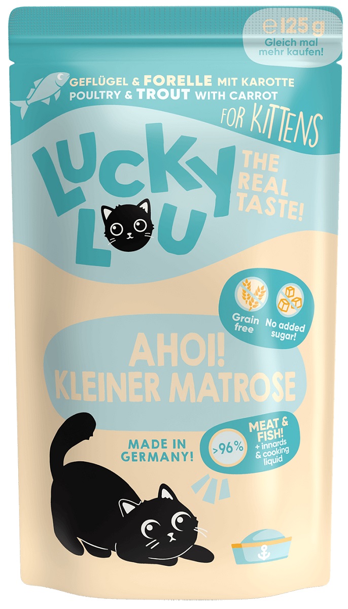 Lucky Lou KITTEN drůbež se pstruhem a mrkví - kapsička pro koťata 125 g