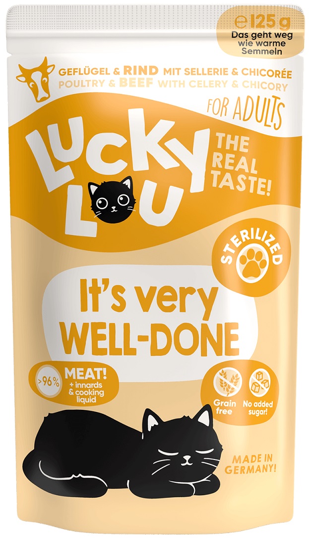 Lucky Lou STERILIZED drůbež s hovězím a celerem - kapsička pro kastrované kočky 125 g