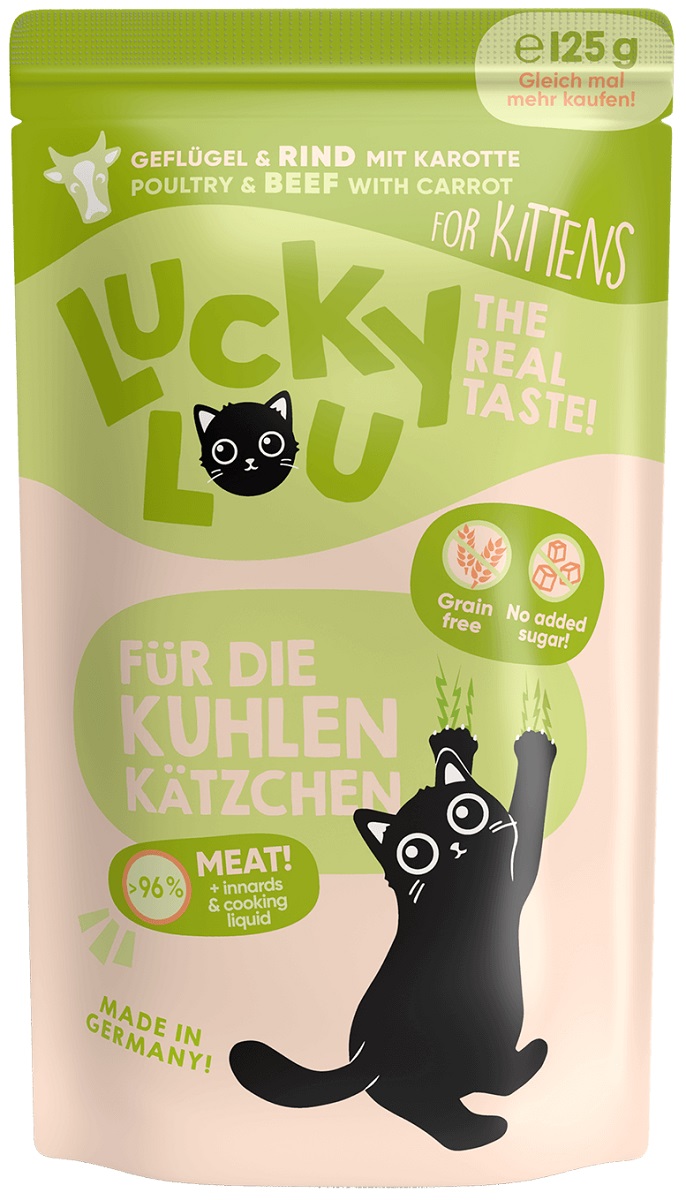 Lucky Lou KITTEN drůbež s hovězím a mrkví - kapsička pro koťata 125 g
