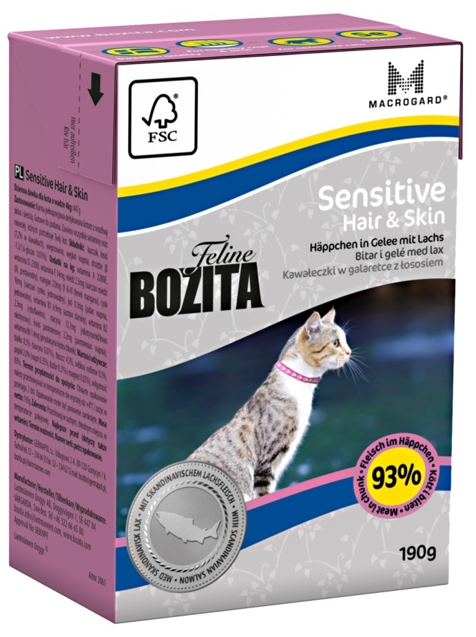 Bozita SENSITIVE Hair Skin kousky v želé s lososem - konzerva pro kočky 190 g