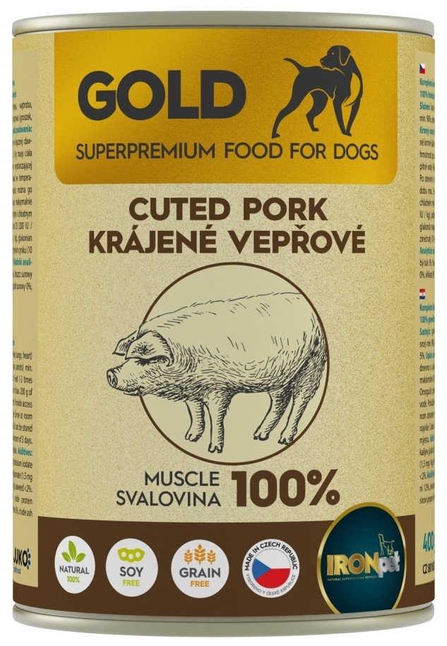 IRONpet Dog GOLD 100% vepřová svalovina - konzerva pro psy 400 g