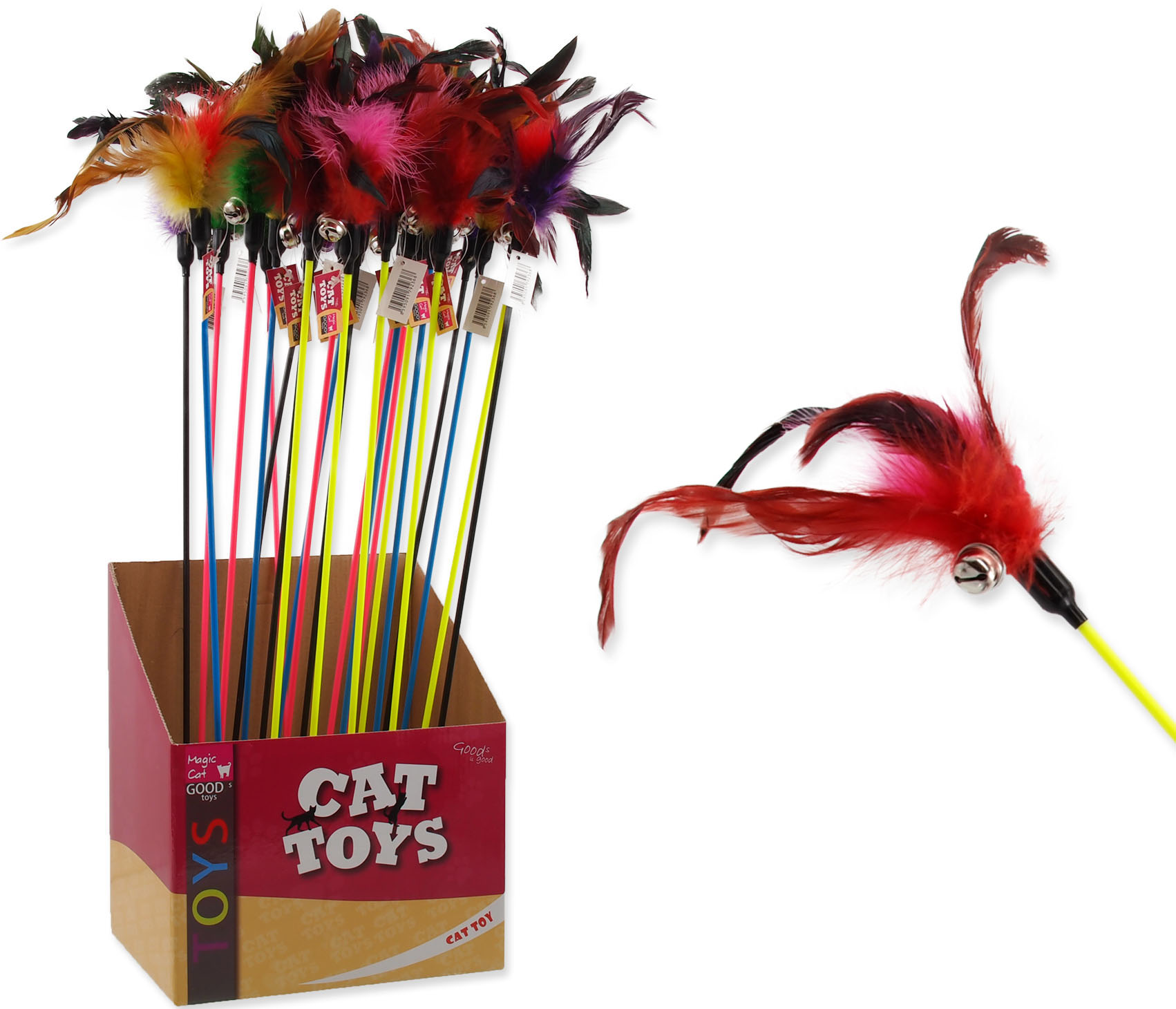 Vábnička s barevným peřím a rolničkou Magic Cat 51 cm