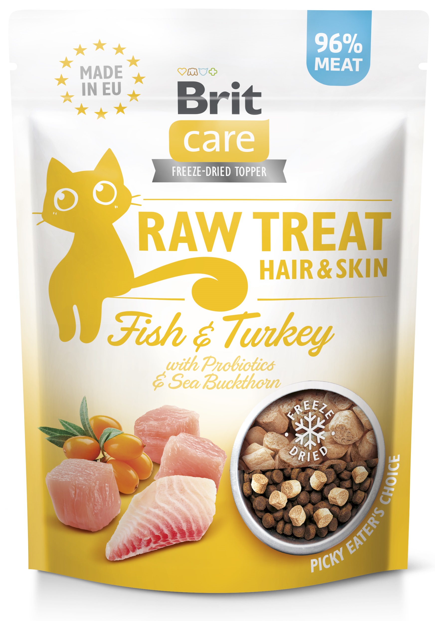 Brit Raw Hair Skin Fish Turkey - mrazem sušené pamlsky pro kočky 40 g