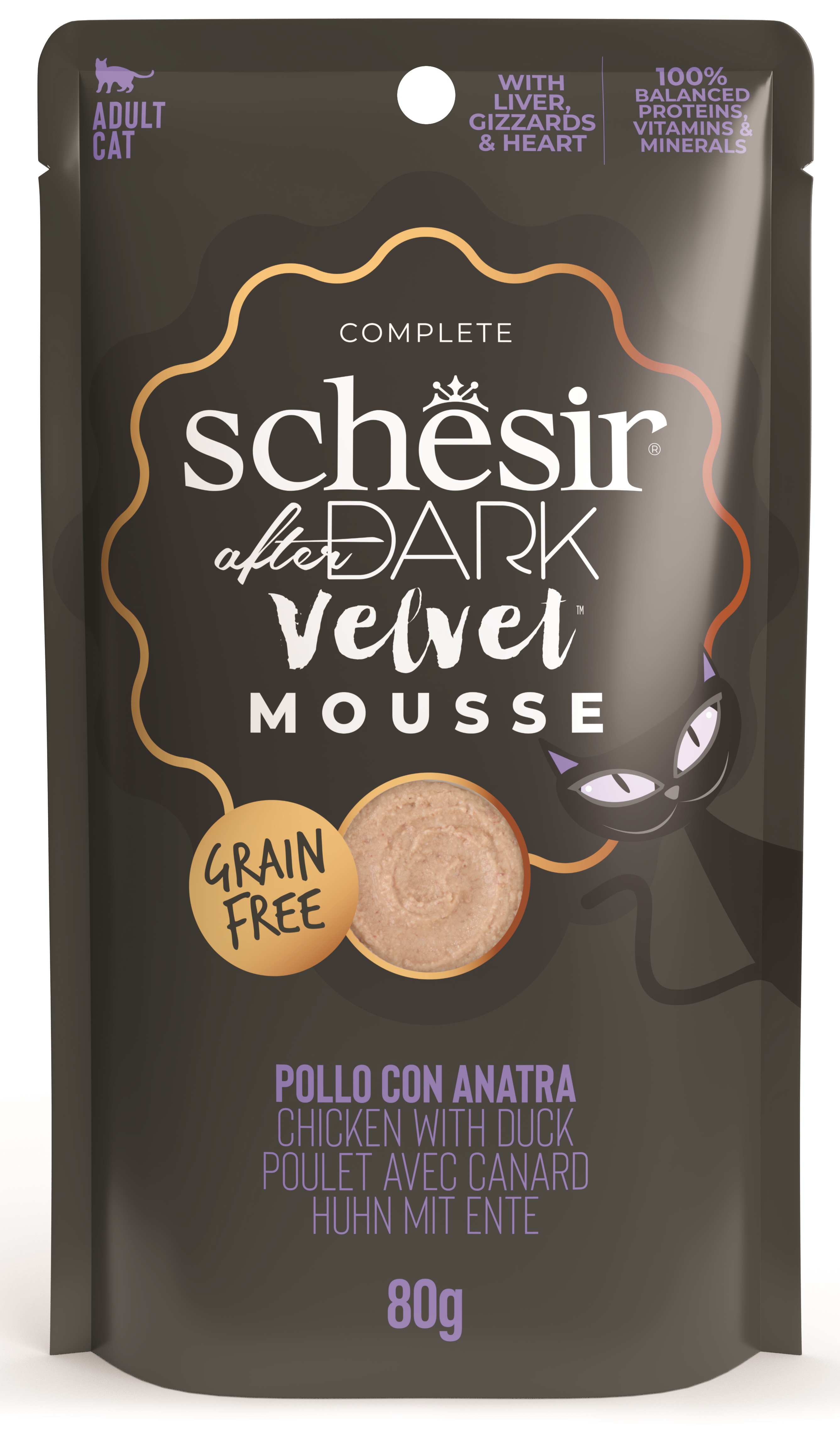 Schesir After Dark Velvet kuře a kachna - kapsička pro kočky 80 g