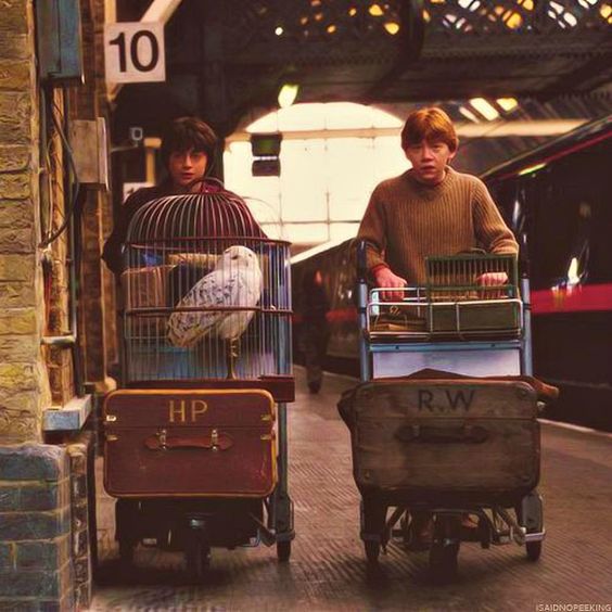 Harry Potter a Ron Weasley na nastupisti 9 a 3/4