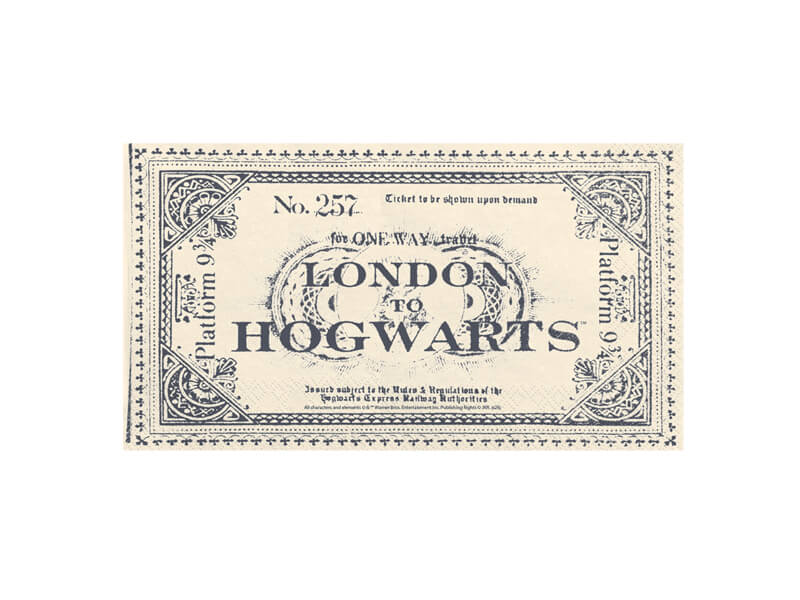 Harry Potter papír szalvéta London-Roxfort jegy formájában