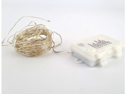 VOR-BAT 5M-D-OUT PRG - venkovní bateriový vánoční drátový řetěz 5m délky, 8 programů s časovačem, napájení 3x AA, svit bílá studená a bílá teplá (Barva Bílá studená)