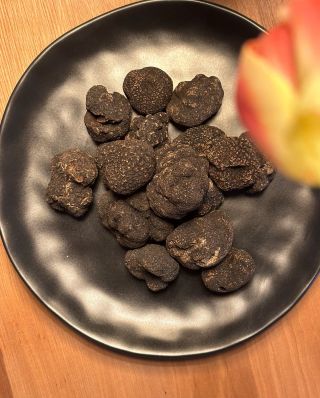 Tuber Melanosporum - černé zimni lanýže. Černý vnitřek, bílé žilkování, vůně po hořké čokoládě. Chuť intenzivní, silnější...