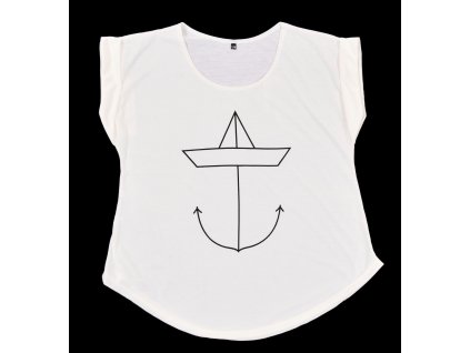 Tričko bílé krátký rukáv; motiv: lodička; vel.: L/XL
