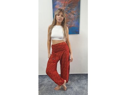 Kalhoty s bambulkou červeno oranžové