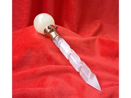 Žezlo (hůlka)-koule Onyx+Selenit+Šungit+Křišťál+Granát