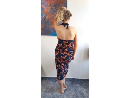 Bali Sarong/Pareo - Lupínky Květů - tmavě modrá oranžová