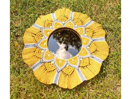 Macrame - Zrcadlo - hořčicová 40 cm