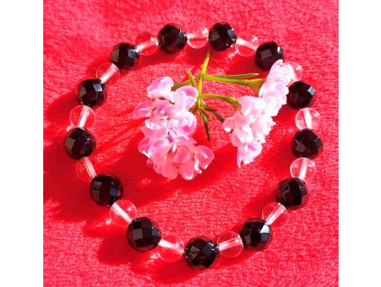 Onyx facetovaný+Křišťál (jin/jang) náramek