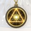 Gold Sacred Geometry Cabochon Glass Tibet Round Chain Pendant Necklace HZ1.jpg 640x640