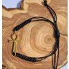 Šňůrkový náramek ANKH (Nilský kříž) - černá šňůrka+zlatá barva kříž