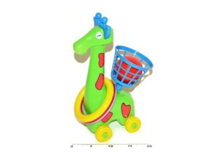 Žirafa házecí na kolečkách s kroužky a košíkem, WIKY, 128012