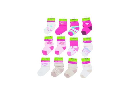 Kojenecké ponožky dívčí 12 pack (0 až 6m), Pidilidi, PD500, holka - 0-6m