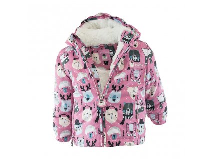 bunda zimní dívčí s kožíškem, Pidilidi, PD1130, růžová - 80