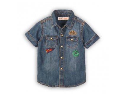Košile džínová chlapecká s krátkým rukávem, Minoti, Roar 2, modrá - 74/80