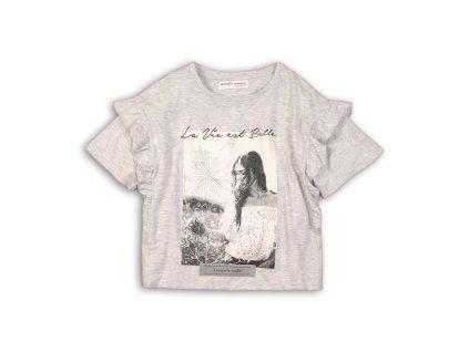 Tričko dívčí s krátkým rukávem, Minoti, Hydrangea 5, šedá - 98/104