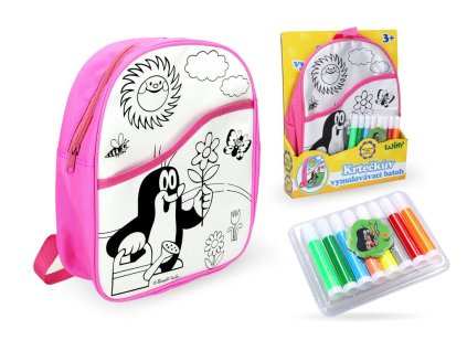 Batoh Krtek vymalovávací růžový 30 cm + 8 fixů, Wiky, W011820