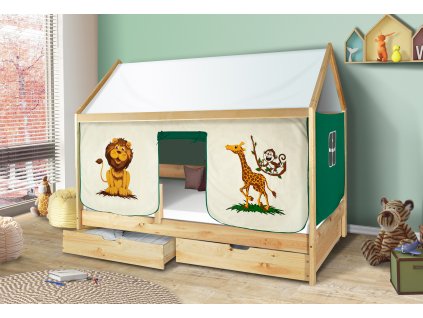 Domečková postel PŘÍRODNÍ SAFARI