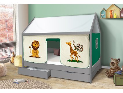 domečková postel šedá zoo