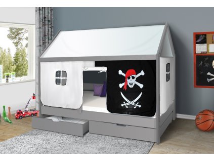 domečková postel pirát šedá