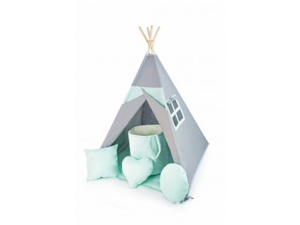 dětský stan teepee stan týpí šedý mátový
