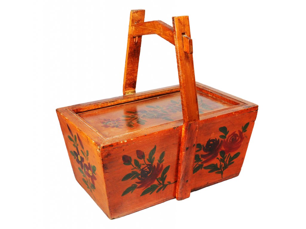 Malovaný košík s víkem oranžový, 39,5x18,5x23,5 - Svět minerálů