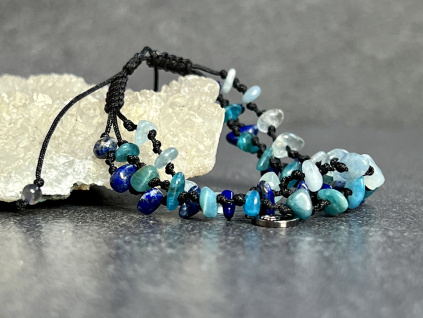 15663 5 naramky z mineralu a polodrahokamu naramek z lapisu lazuli akvamarinu a apatitu vhodny pro zvyseni sebevedoni sperky z mineralu a polodrahokamu