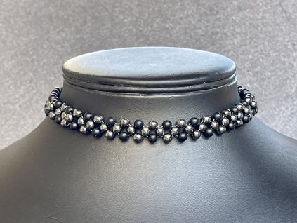 náhrdelníky z minerálů, achát černý mat, hematit náhrdelník choker