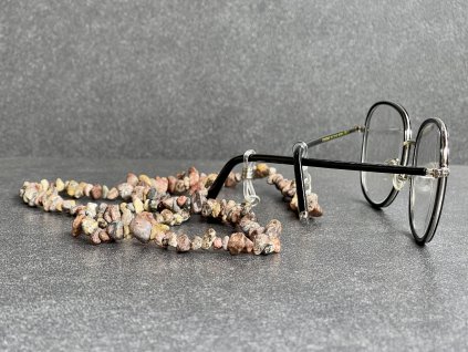 šňůrky na brýle z minerálů, jaspis leopard sekaný náhrdelník, šňůrka na brýle z minerálů