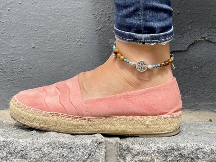 kotníkové náramky z minerálů, achát krajkový modrý, tygří oko kotníkový náramek strom života, anklet