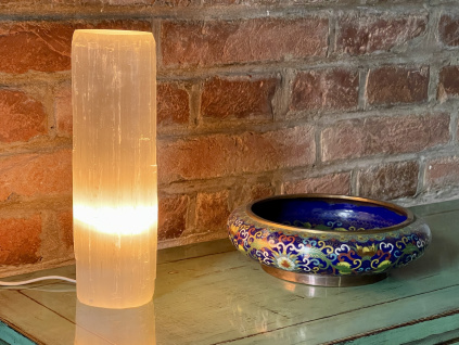 lampy z minerálů, selenit bílý XXXL lampa, válec