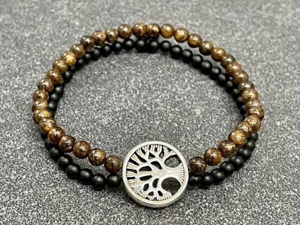 33435 5 naramky z mineralu achat cerny mat bronzit naramek strom zivota