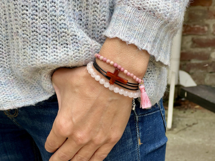 34114 2 set sada naramku s karneolovym krizkem z ruzeninu a jaspisu ruzoveho matneho sperka z mineralu sperk z achatu a jaspisu s karneolem