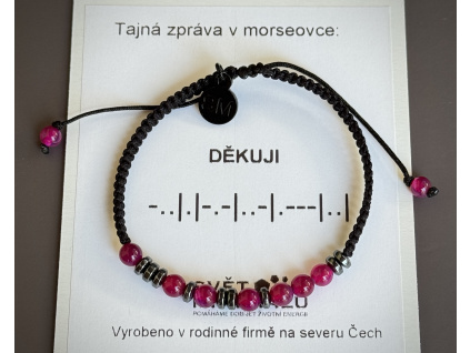 náramky z minerálů a polodrahokamů, náramek z achátu a hematitu s tajným vzkazem v morseově abecedě, designové šperky