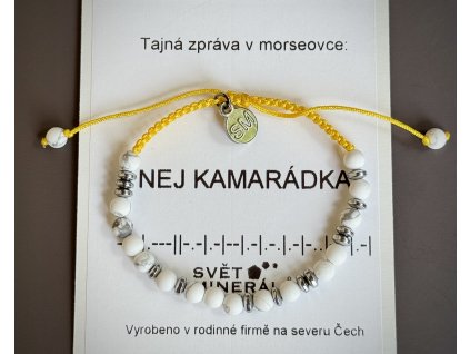 náramky z minerálů a polodrahokamů, náramek s tajným vzkazem v morseově abecedě z magnezitu a hematitu, originální šperky