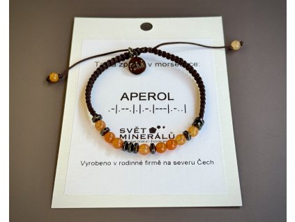 náramky z minerálů a polodrahokamů, náramek s tajným vzkazem v morseově abecedě z avanturínu a hematitu APEROL, šperky z avanturínu