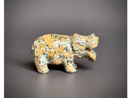 zvířátka z minerálů a drahých kamenů, hrošík z jaspisu leopard, dekorace hroch