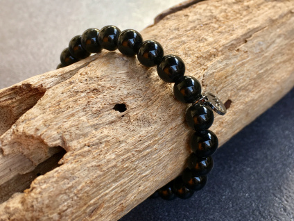 5718 2 naramky z mineralu obsidian cerny naramek