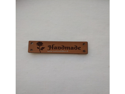 Handmade štítok - HANDMADE - Obdĺžnik - s ružičkou