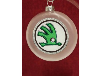 Skleněný medailon 8 cm - znak Škoda 1