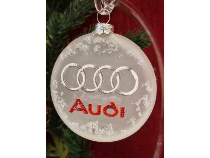 Skleněný medailon 8 cm - znak Audi červené